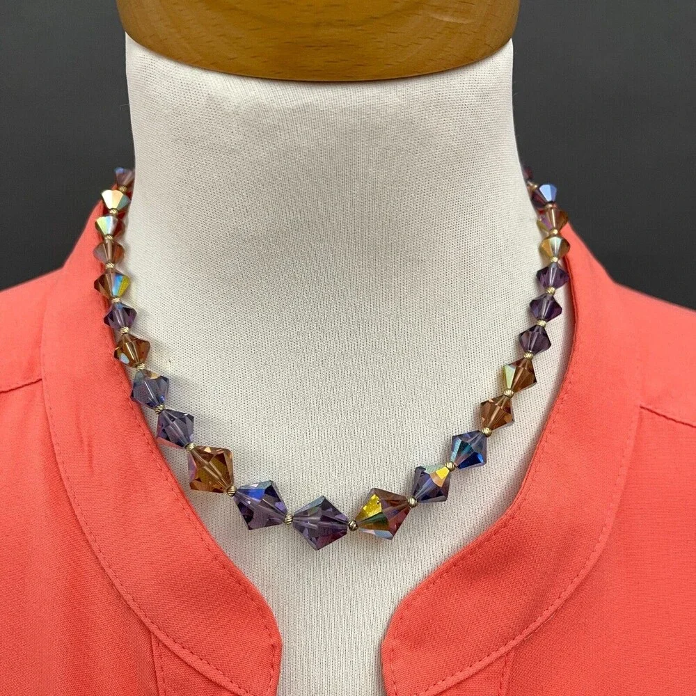 Purple Brown Gold-tone Glass Beads Beaded Women's Fashion Necklace‎